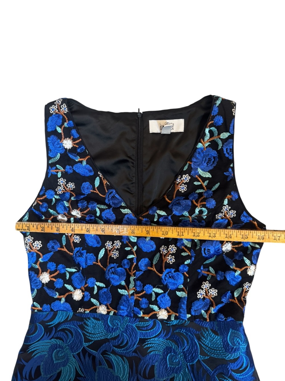 Belle Badgley Mischka Blue Embroidered High Low Jacquard Dress Size 6 - Picture 3 of 15